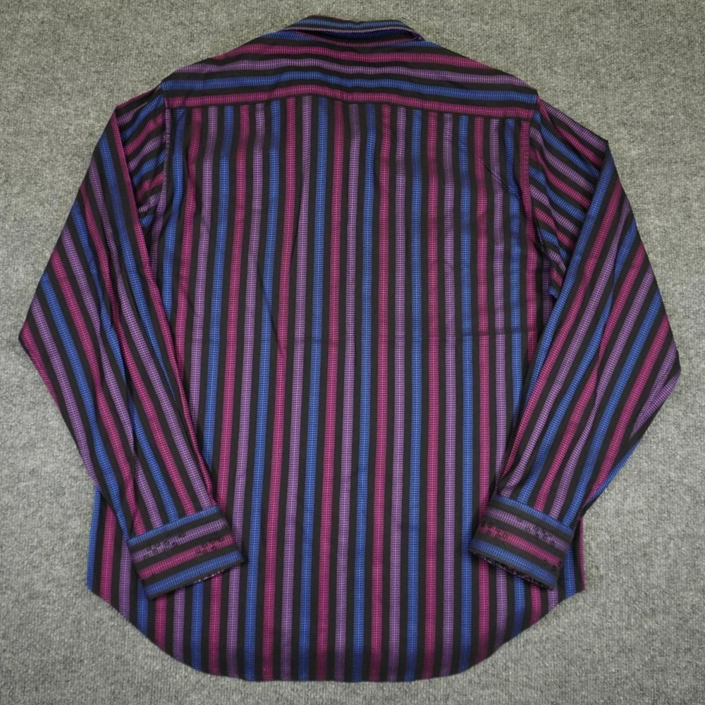 Robert Graham Button Up Shirt Mens XL Purple Blue Striped Flip Cuff Multicolor - Picture 14 of 15